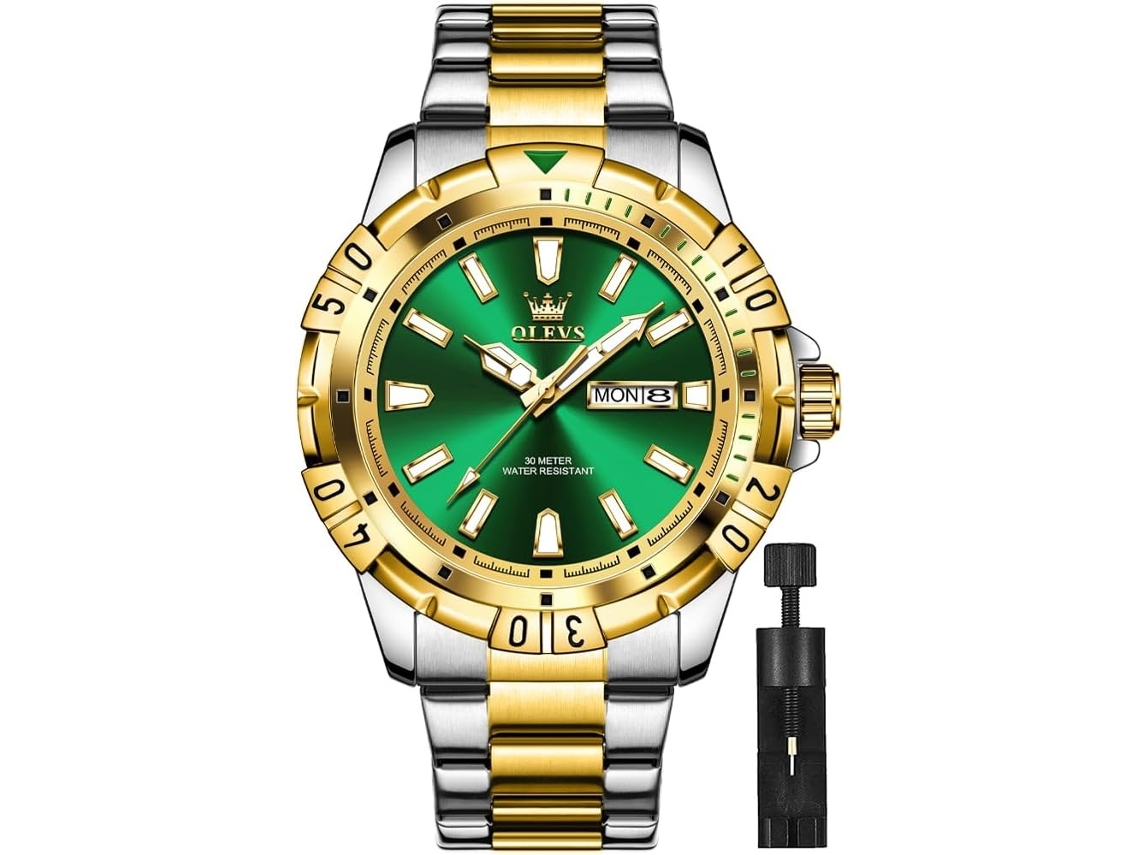 Lurelia Relógio Mecânico Masculino, Movimento De Quartzo, Analógico, Cronógrafo, Data/calendário, Luminoso, Duplo Fuso/mostrador, 42 Mm, Abs, Verde