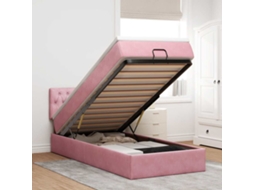 Vidaxl Estrutura De Cama Otomana Com Colchão Rosa 90x200cm Veludo