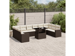Vidaxl 11 Pcs Conjunto Sofás De Jardim C/ Almofadões Vime Pe Castanho