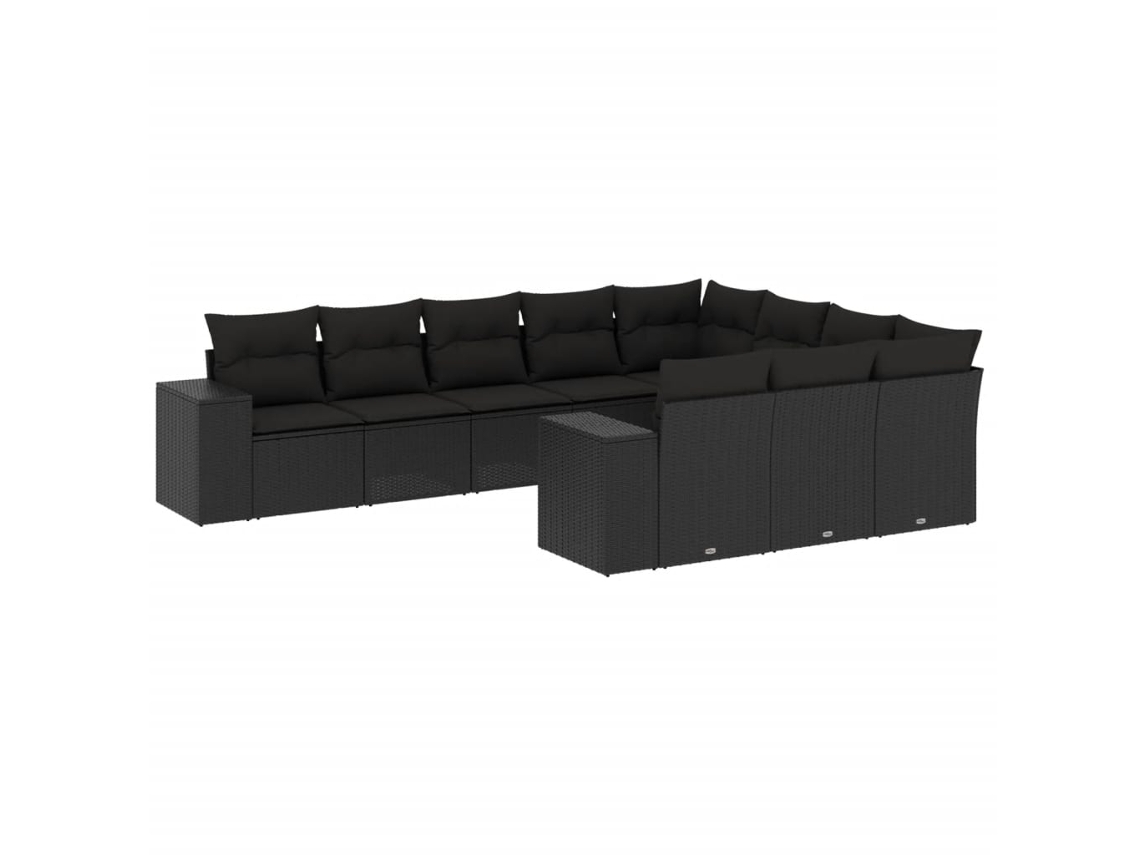 Conjunto de 10 Sofás de Jardim com Almofadões Vime Pe Preto MAISON EXCLUSIVE
