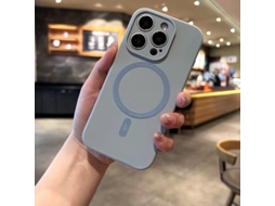 Capa Para Iphone 17 Azul Cinza Cloud Sense Magnética Em Silicone Líquido Macio