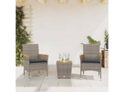 Vidaxl 3 Pcs Conjunto De Bistrô Com Almofadões Vime Pe/vidro Cinza