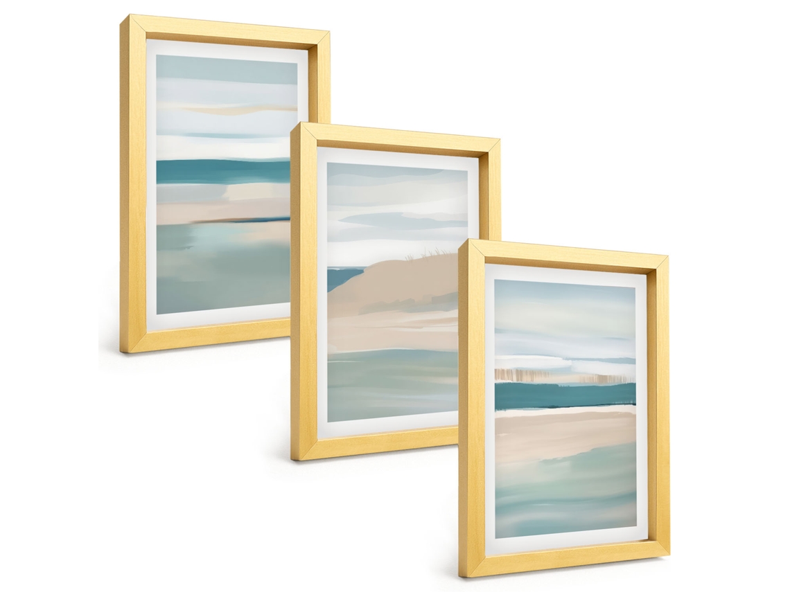 Composição De Quadros Paisagens Abstratas Em Azul Espelharte (3 Peças 20x30 Cm)