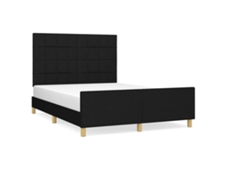 Conjunto 1 Estrutura De Cama Com Cabeceira Vidaxl Preto Tecido (203 X 146 X 128 Cm)