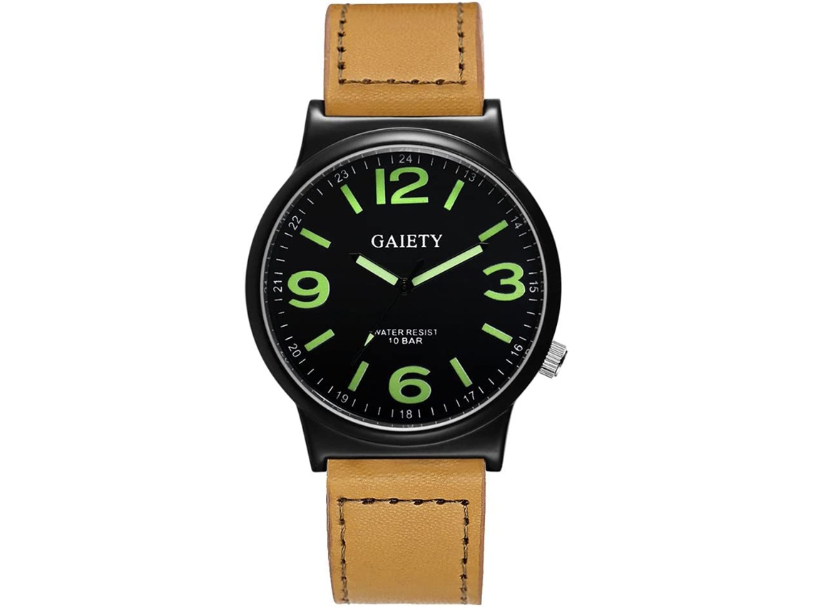 Relógio De Pulseira Para Homens De Couro Pu Com Mostrador Redondo Relógio Analógico De Quartzo (bege)