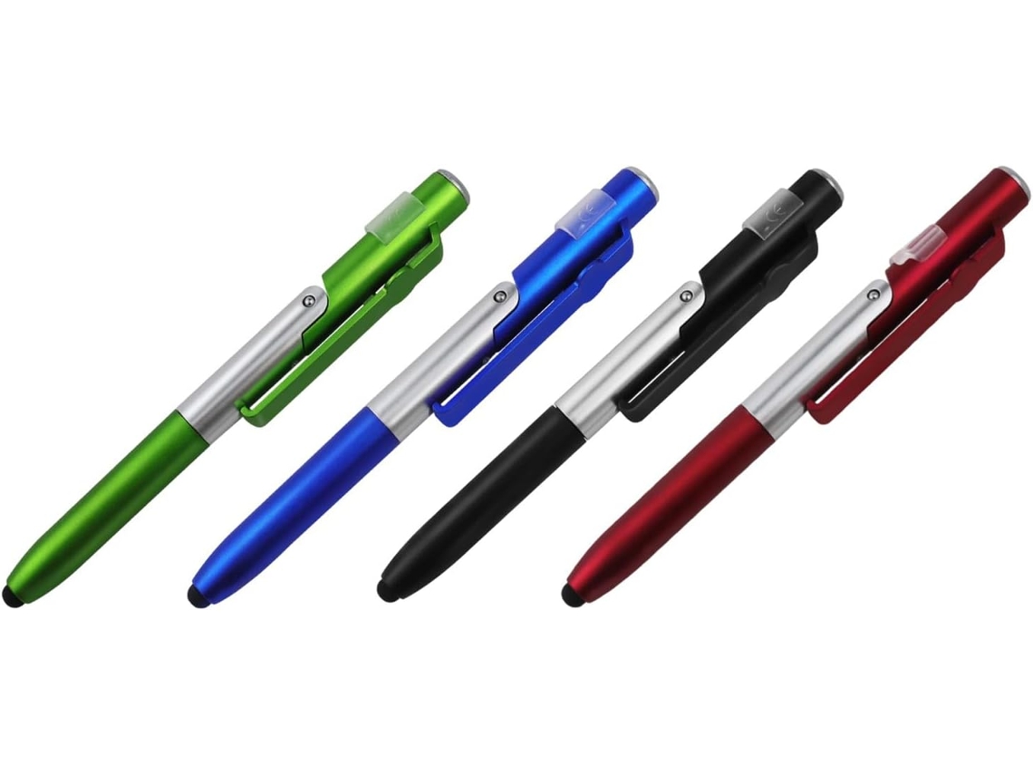 Conjunto De 4 Canetas Retráteis Com Ponta Capacitiva 1, 0mm, Luz Led, Corpo Em Metal, Ponta Média E Retrátil