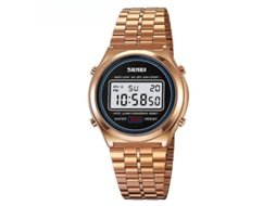 Lurelia Relógio Digital Desportivo Masculino, Calendário, Cronómetro, Alarme, Retroiluminação Led, Aço Inoxidável, 30m, Ouro Rosa, Modelo Lx06520