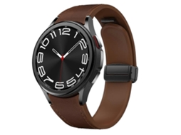 Pulseira De Silicone E Couro Com Fivela Magnética Preta Para Samsung Galaxy Watch 6