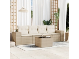 Vidaxl 5 Pcs Conjunto De Sofás P/ Jardim Com Almofadões Vime Pe Bege
