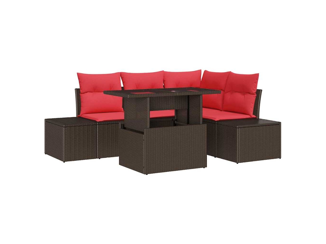 Maison Exclusive - Conjunto De Sofá De Jardim 6 Pcs Marrom E Vermelho Vime Pe