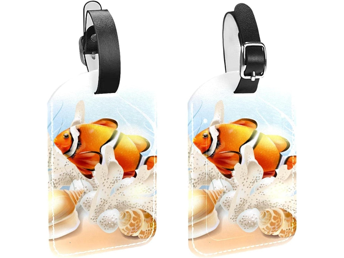 Conjunto De 2 Etiquetas Viagem E Bagagem Masculinas Design Desenho Animado, Peixe Palhaço Subaquático Feitas De