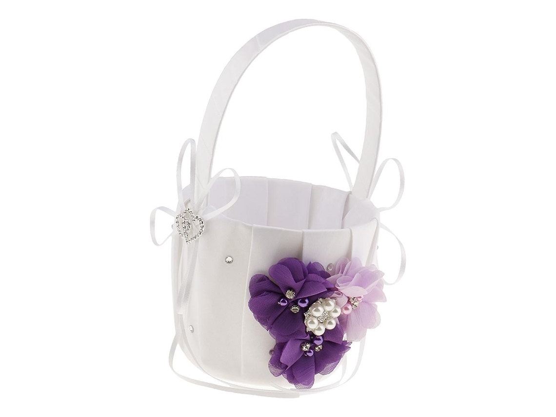 Cesta de menina Slowmoose com flores roxas e pérolas