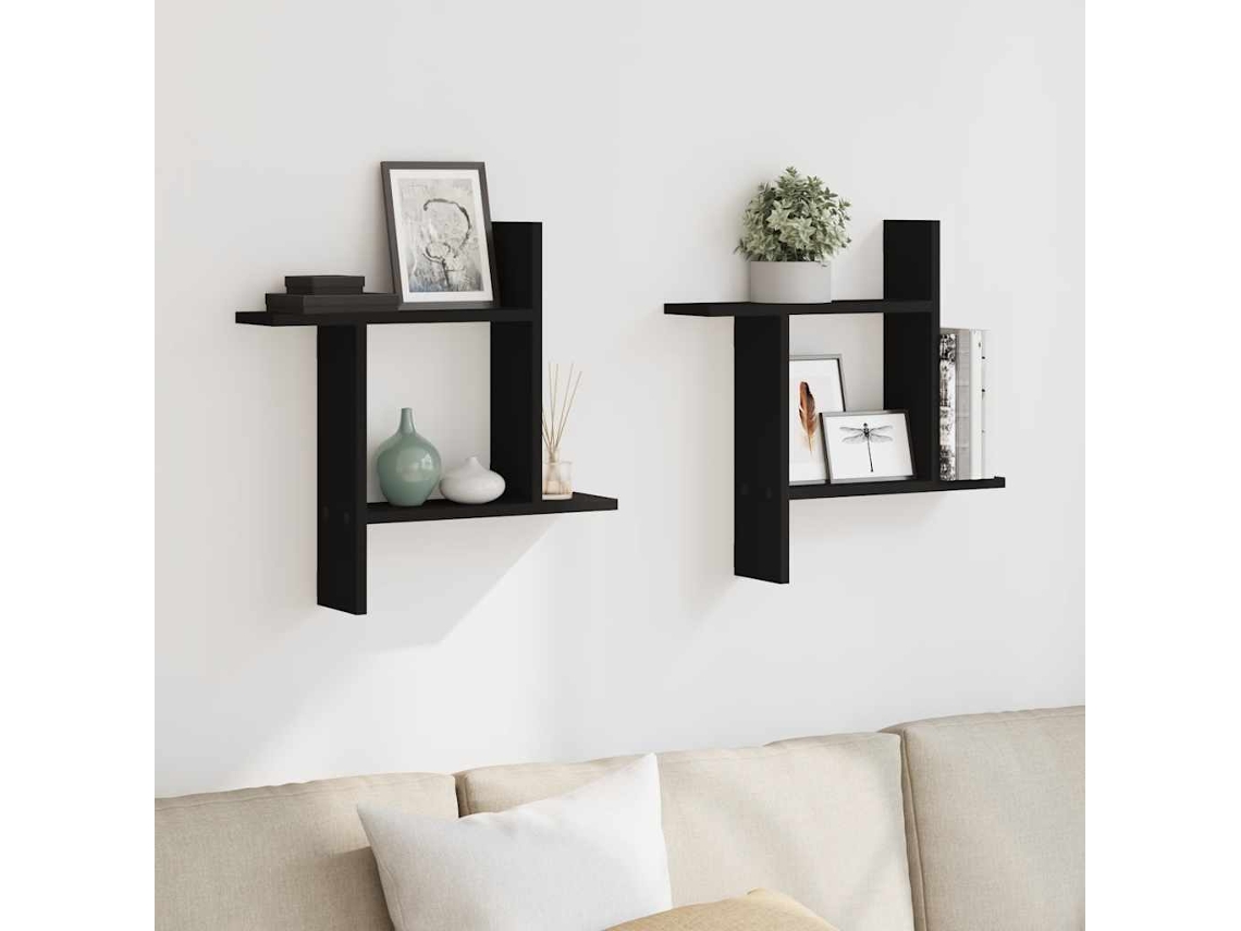 Vidaxl Prateleiras De Parede 2 Pcs 50x12x50 Cm Derivados Madeira Preto