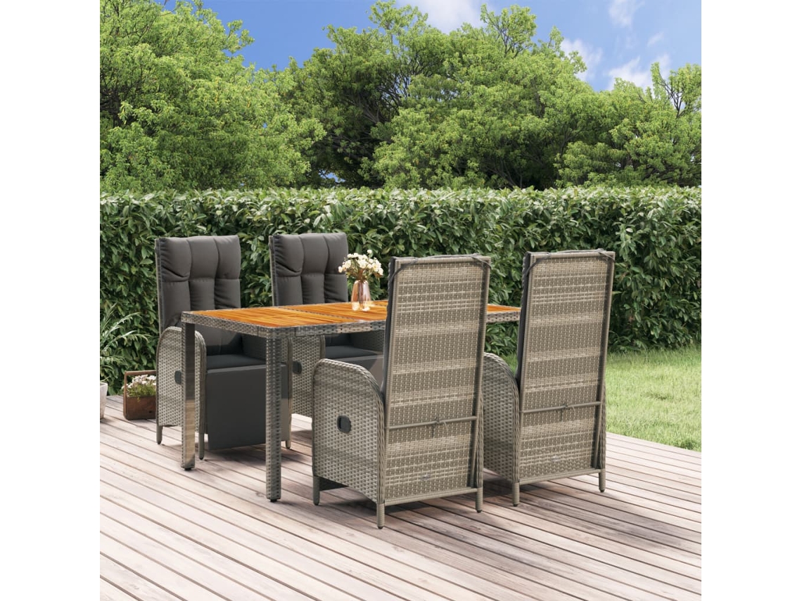 Vidaxl 5 Pcs Conjunto De Jantar P/ Jardim C/ Almofadões Vime Pe Cinza