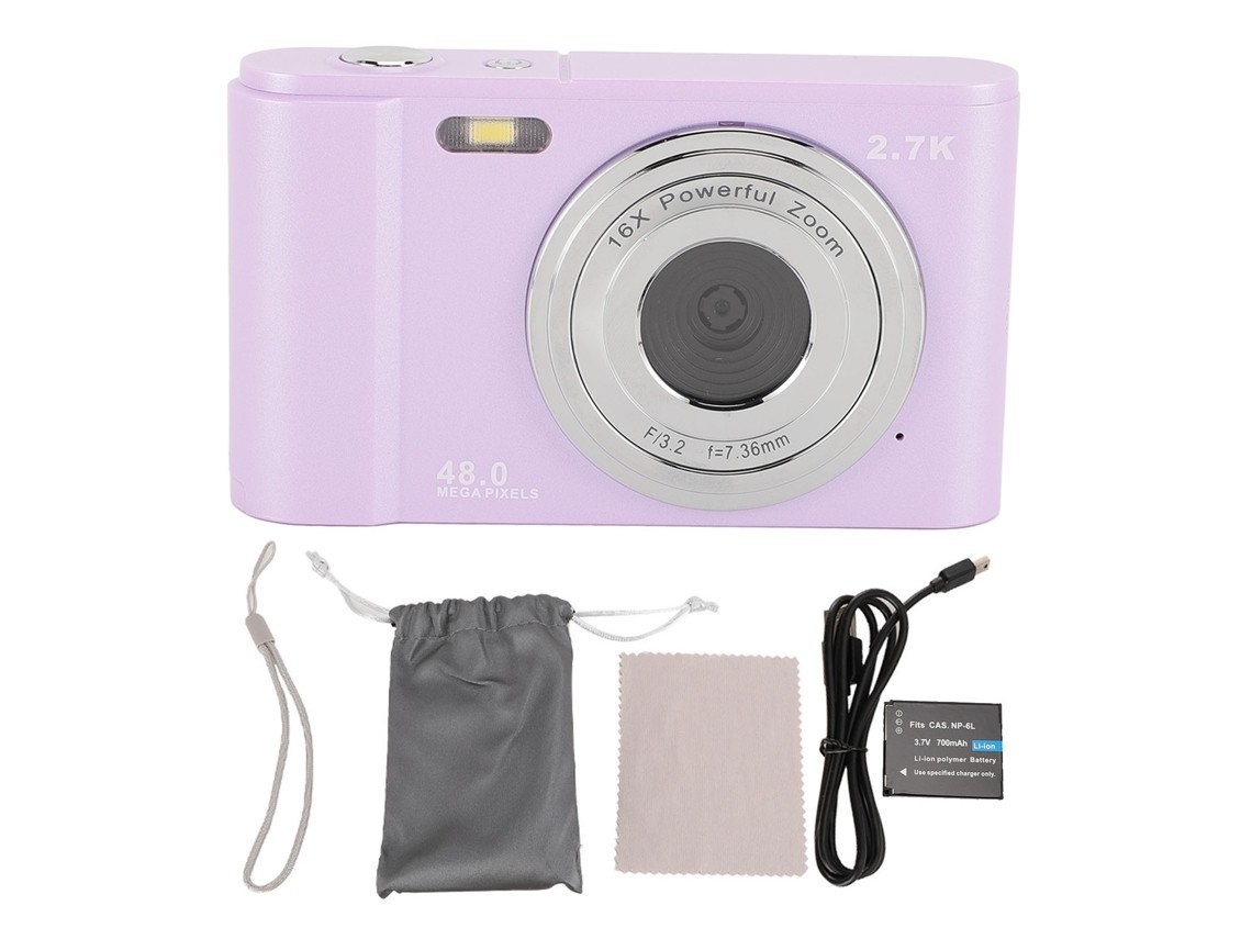 Câmera Digital De 48mp 2.7k Com Tela Grande De 2,88 Polegadas, Zoom Digital De 16x, Webcam Hd Com Luz Led Integrada Para Crianças, Cor Lilás Claro.