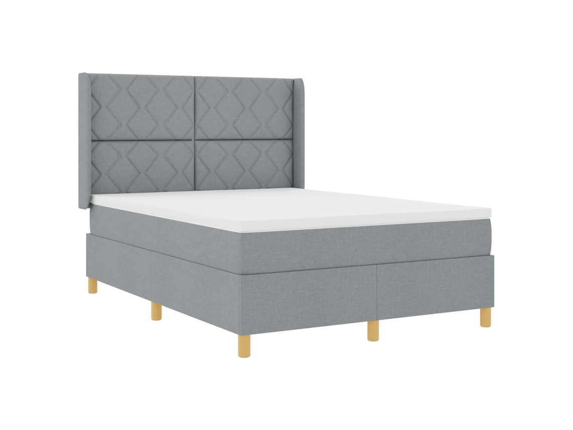 Cama Box Spring Com Colchão Cinza Claro Vidaxl - Tecido (140x190 Cm)