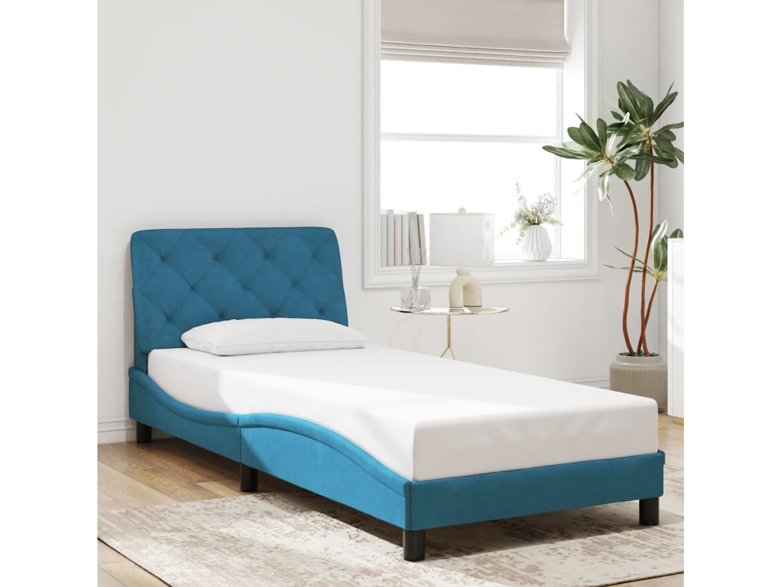 Estrutura De Cama Com Cabeceira 90x200 Cm Veludo Azul