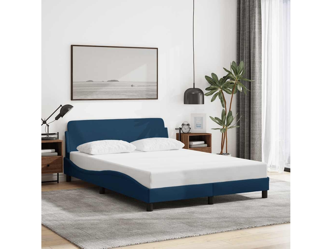 Vidaxl Estrutura de Cama com Cabeceira Dover 140x200 Cm Tecido Azul