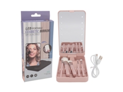 Set De Pinceles De Maquillaje Con Espejo Led Giratorio Y Plegable
