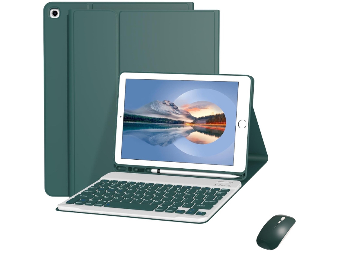 Capa Protetora Verde Meia Noite Teclado Bluetooth Quadrado Verde Meia Noite Mouse, Para Ipad De 10,2/10,5/air 3/789 Yunzii