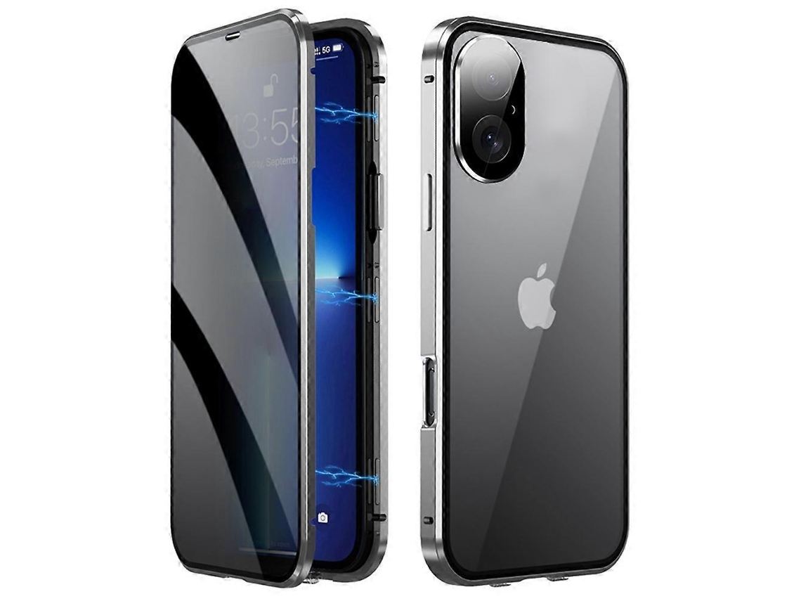 Capa Compatível Com Iphone 16, Anti-espionagem, Dupla Face Em Vidro Temperado Estrutura Metálica Magnética, Multicolorida