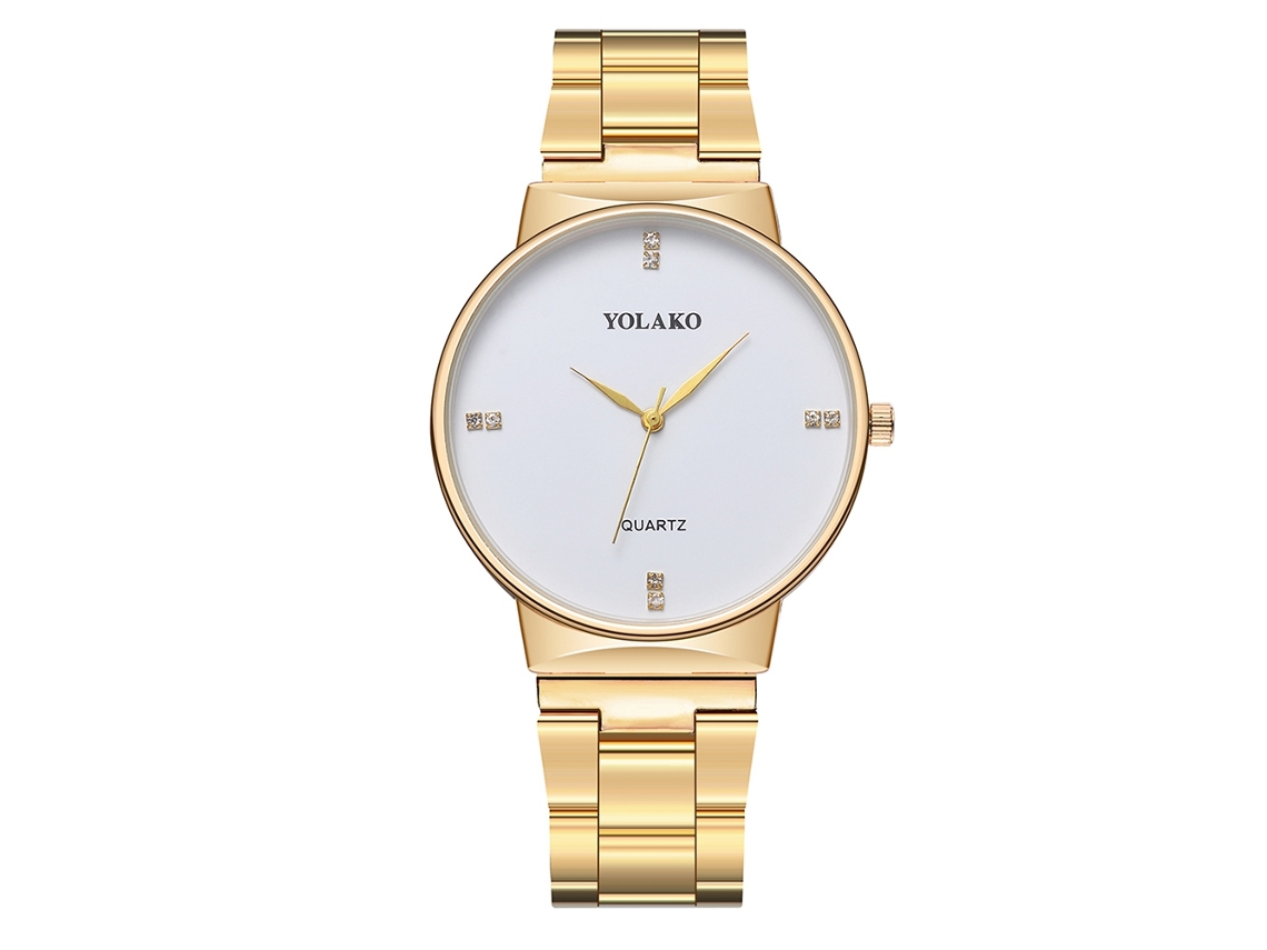 Relógio de pulso Yolako Gold Quartz com pulseira de aço inoxidável para casais
