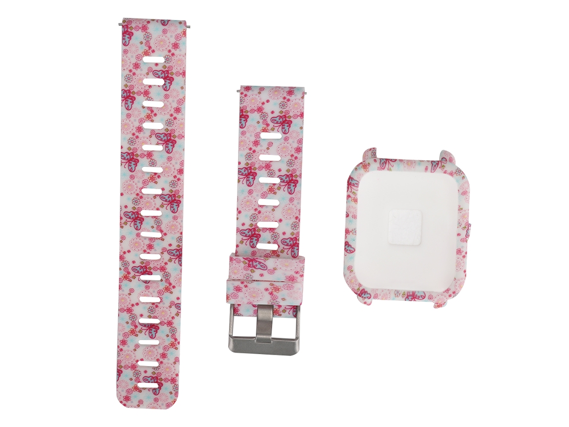 Cinto de Relógio de Silicone com capa protetora para Huami Amazfit Pink Butterfly EOOCOO