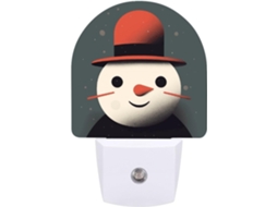 Luminária noturna em formato Boneco Neve com design animado, sensor LED, luz noturna branca e suave.