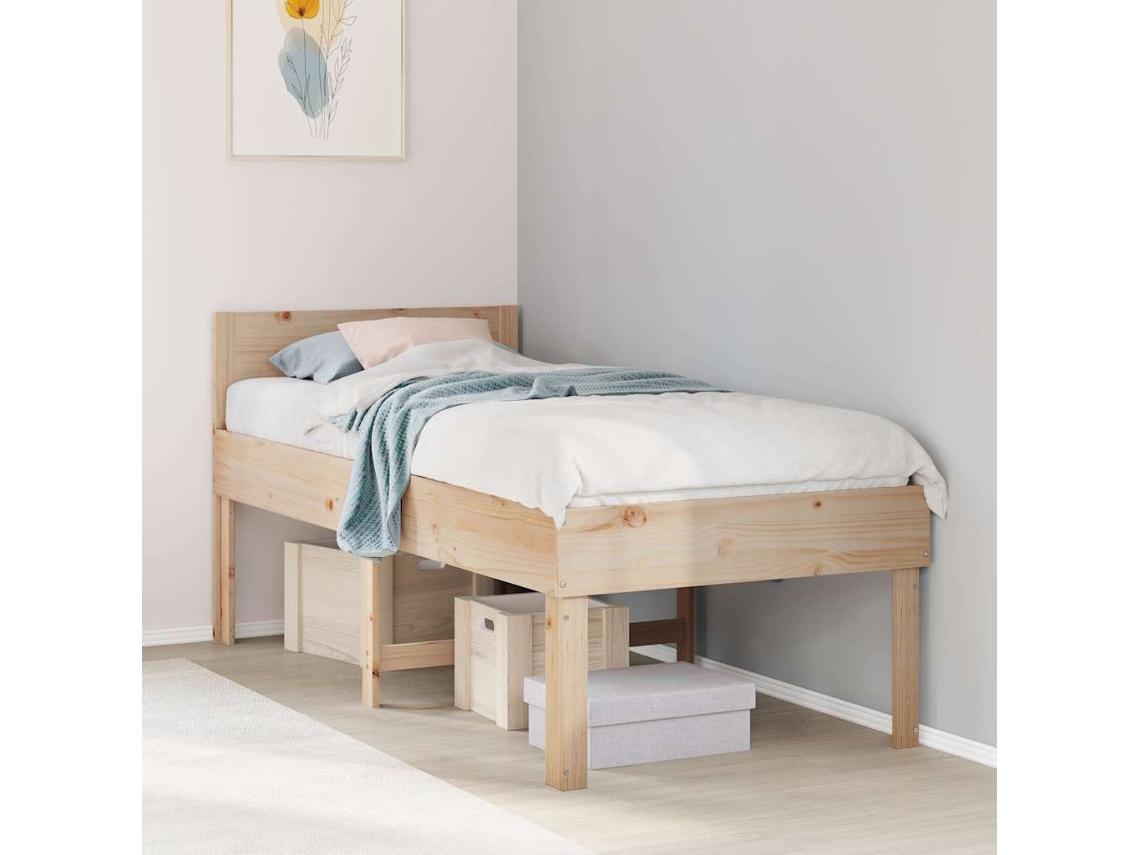Vidaxl Cama Sem Colchão 75x190 Cm Madeira De Pinho Maciça
