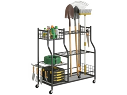 Organizador de Ferramentas de Jardim em Aço com Três Níveis, 32 Prateleiras, 4 Rodas, 11 Ganchos, Dimensões: 104x40x95 Cm, Preto. SINI TECH STORE
