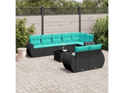 Vidaxl Conjunto De Sofá De Jardim De 9 Peças Com Almofadas Em Rattan Sintético Preto