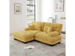 Sofá Modular Comprimido 3 Lugares Em Chenille, 220 Cm, Amarelo, Para Sala De Estar