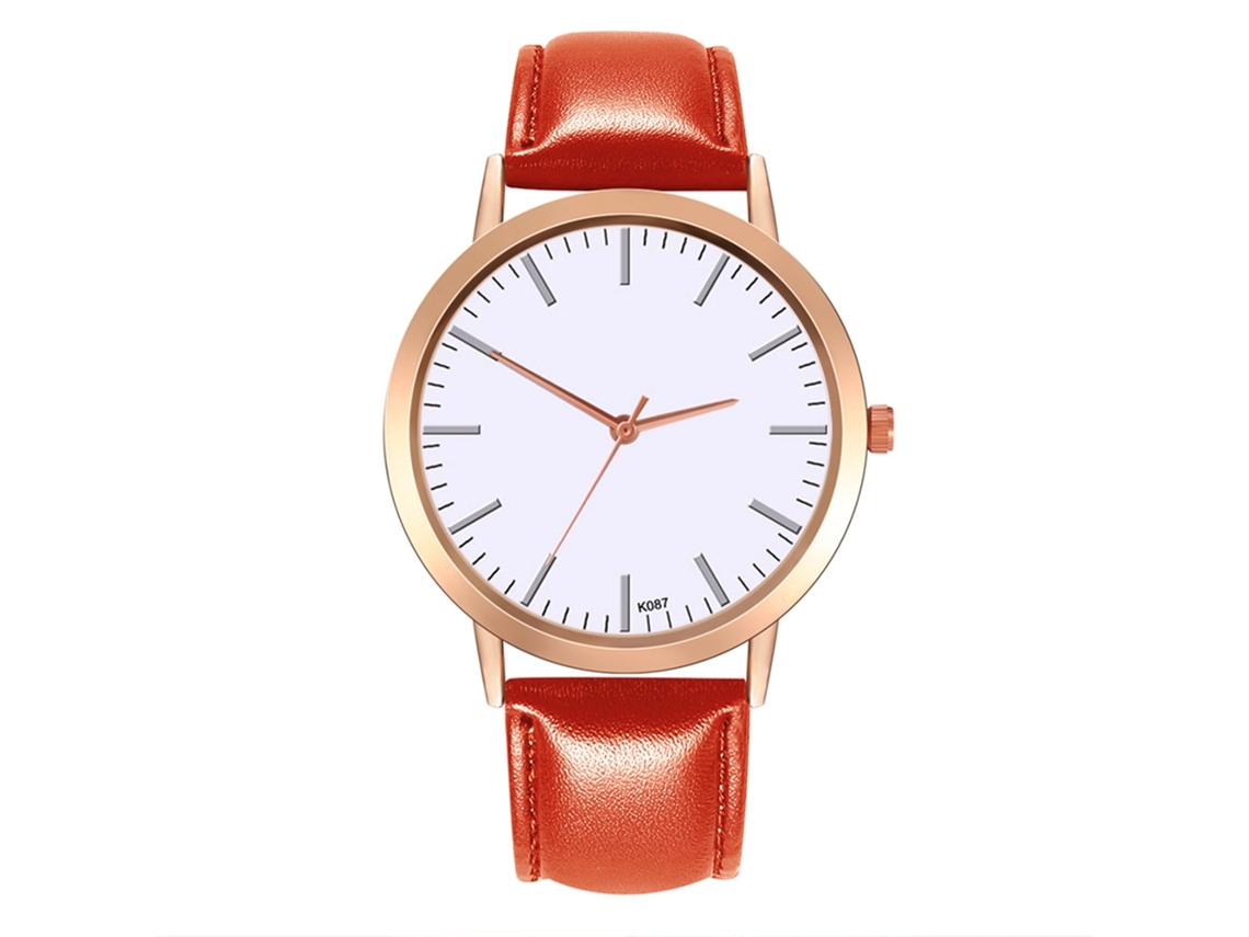 Relógio masculino moderno com pulseira de couro decorada e movimento de quartzo (vermelho)