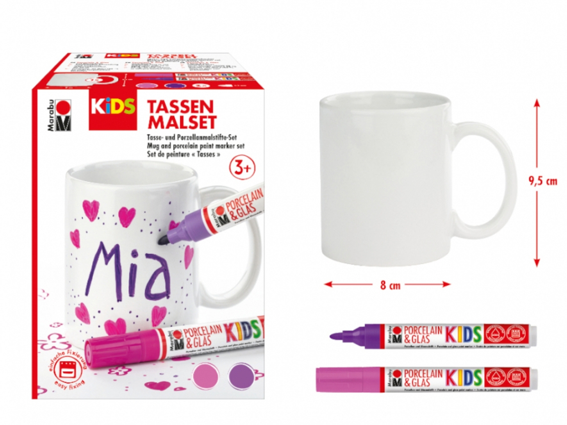 Conjunto Marcadores Porcelana Marabu Kids com Caneca Mia