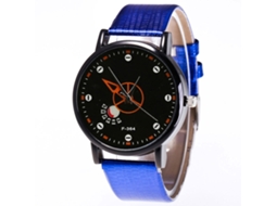 Reloj De Cuarzo Con Correa De Cuero Pu Dial Redondo Simple Pareja Casual Azul