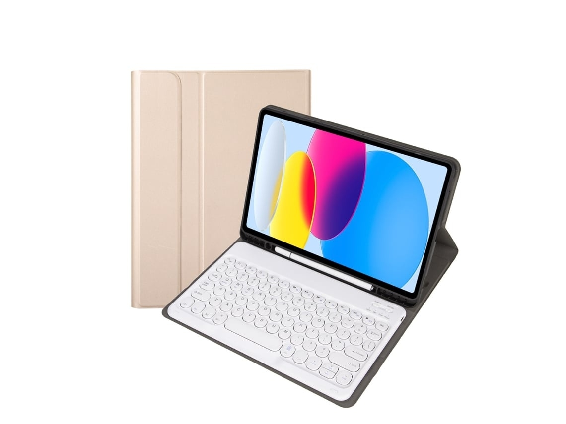 Capa Com Teclado Para Tablet Lurelia, Compatível Com Samsung Galaxy Tab A8 10.5 X205/x200 Dourada, Teclado Bluetooth, Fixação Magnética