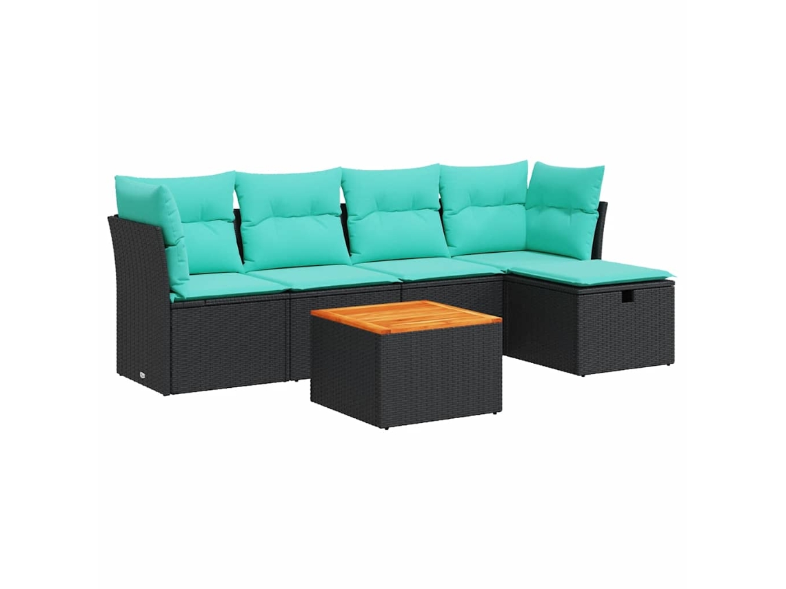 Conjunto Sofás de Jardim 6 Pcs com Almofadões Vime Pe Preto MAISON EXCLUSIVE (6 pcs)