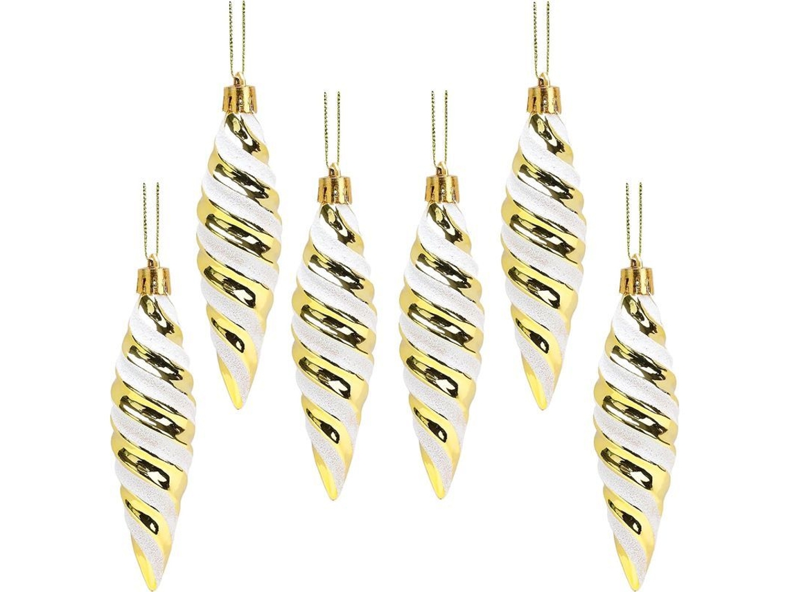 Conjunto de 6 Bolas de Natal Espiral, 11x3mm, Dourado, Brilhantes | S/MARCA