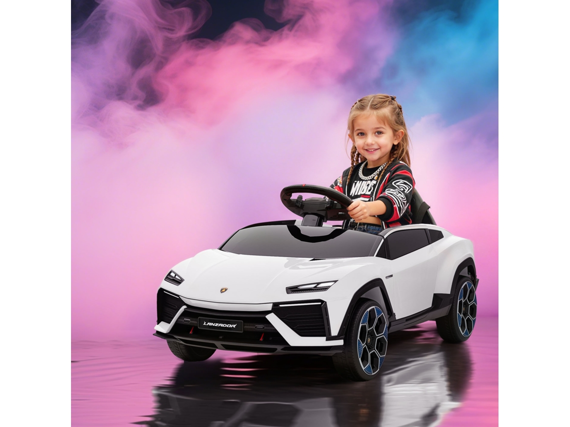 Carro Infantil Elétrico 12v De 2 Motores Com Suspensão Nas Rodas, Faróis, Música E Entrada Usb - 101,5 X 49 X 43 Cm Na Cor Branca