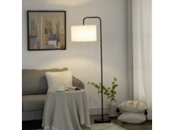 Luminária de Chão Moderna em Aço com Cúpula em Tecido com Efeito Linho. 64x38x163,5 Cm. Preto e Branco. EHSTMIND