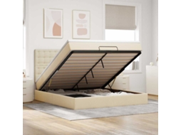Vidaxl Estrutura De Cama Otomana Com Colchão Tecido Creme 160x200cm