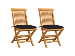 Cadeiras De Jardim C/ Almofadãµes Pretos 2 Pcs Teca Maciã§a DKD HOME DECOR