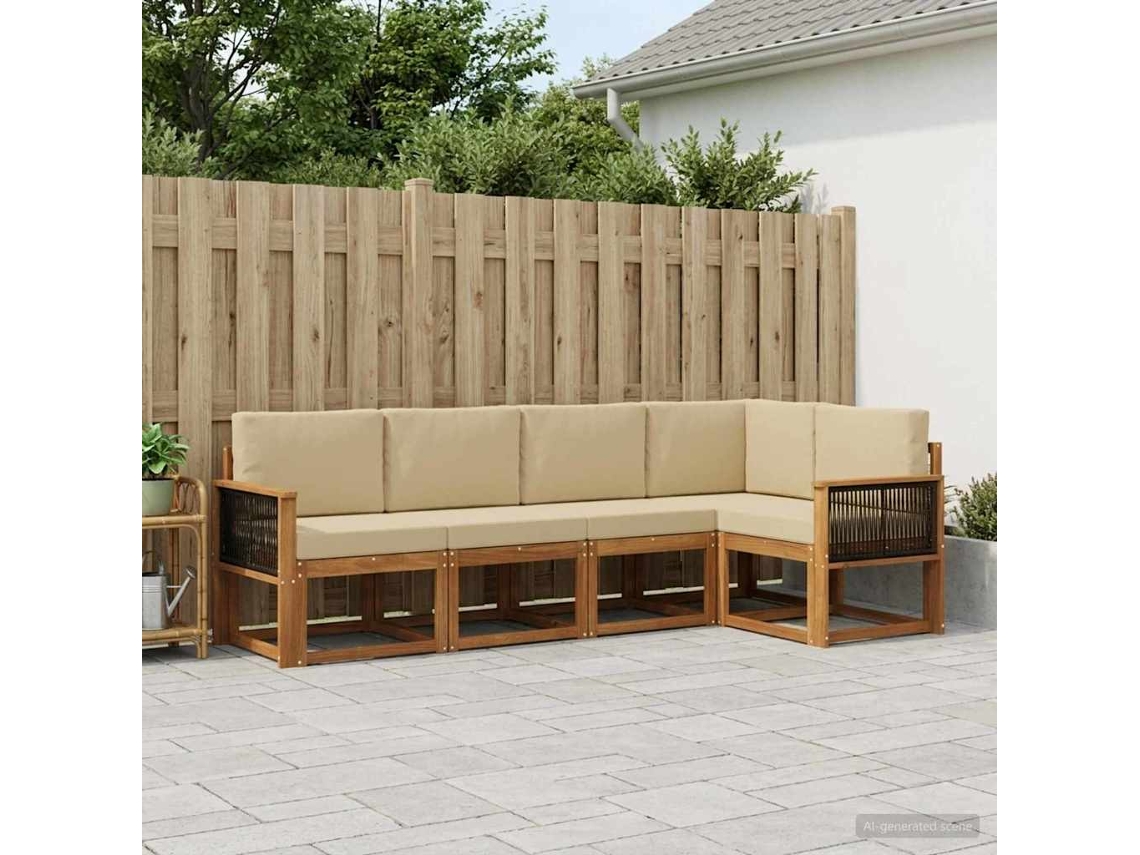 Vidaxl Conjunto De Sofás Para Exterior 5 Pcs Natural E Bege Poliéster