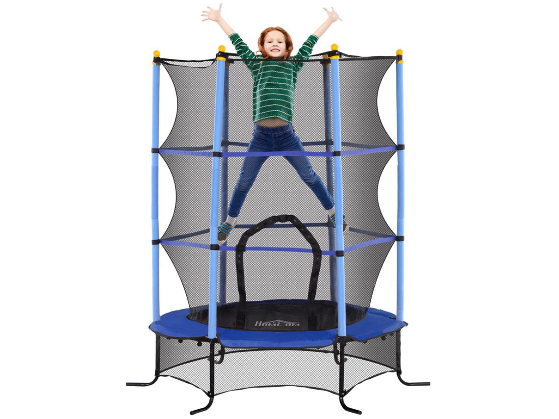 Trampolim Para Criança Aço, Pp E Epe Cor Azul Ø163x190 Cm Homcom