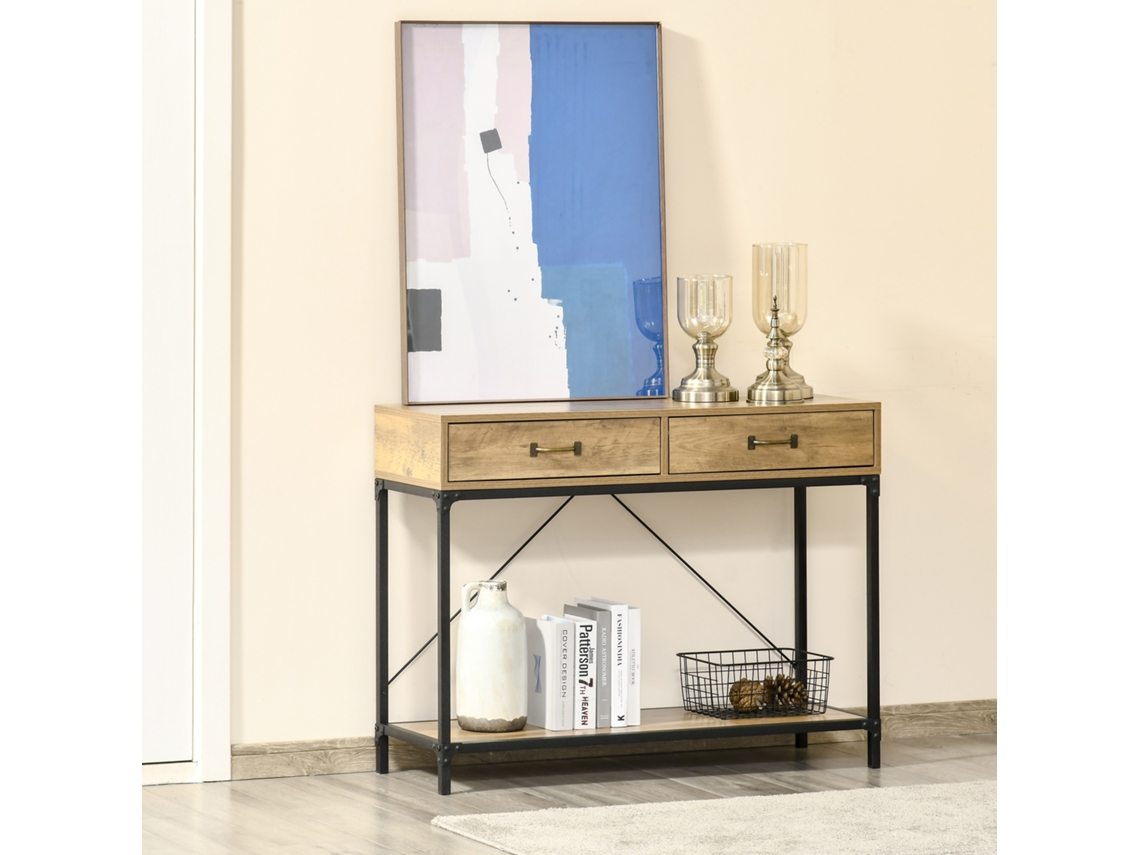 Mesa De Apoio, Mesa De Hall De Entrada Com Prateleira E 2 Gavetas, 100 X 35