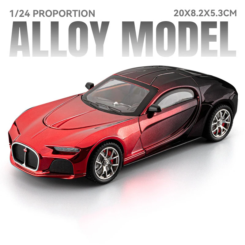 (atlantic Red) Escala 1:24 Galvanoplastia Carro Modelo Brinquedo Com Som E Efeito De Luz, Porta Pode Ser Aberto, Colecionável