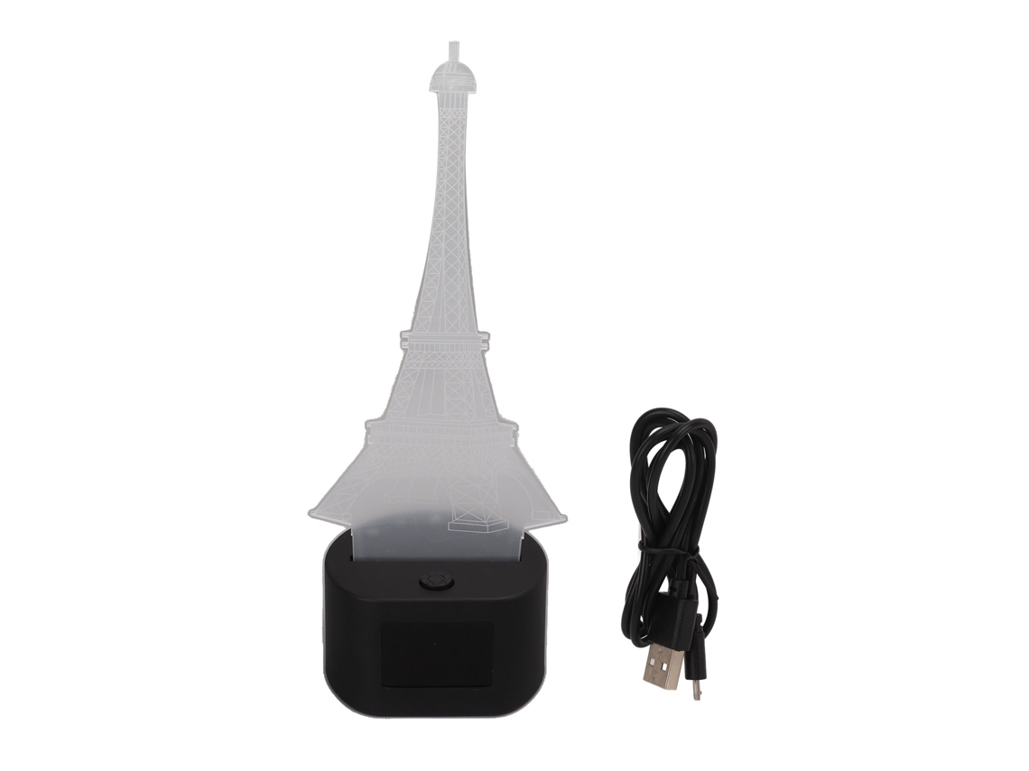 Lámpara 3d Torre Eiffel Luces Led Acrílico Regulable Reloj Despertador Calendario Digital