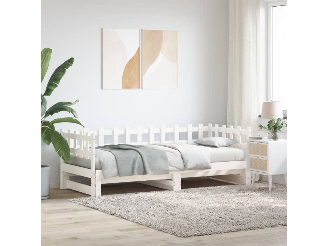 2x (90x190) cm estructura de sofá cama extraíble en pino macizo blanco