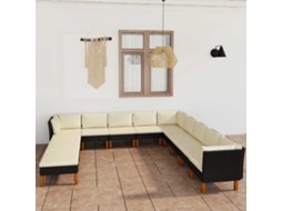 Vidaxl 12 Pcs Conjunto Lounge De Jardim C/ Almofadões Vime Pe Preto