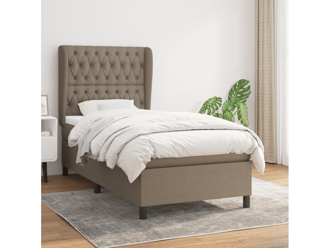 Vidaxl Cama Com Molas/colchão 90x200 Cm Tecido Castanho-acinzentado